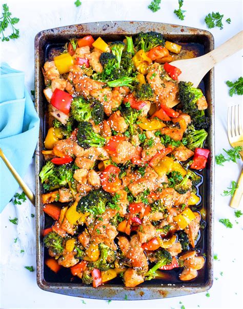 I used asian inspired seasonings like soy sauce, sesame oil, and sesame seeds but if you don't have those ingredients on. Sheet Pan Teriyaki Ginger Sesame Chicken & Broccoli ...