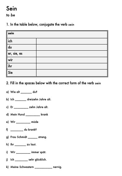 Basic German Verb Worksheets 10 Verbs Teaching Resources
