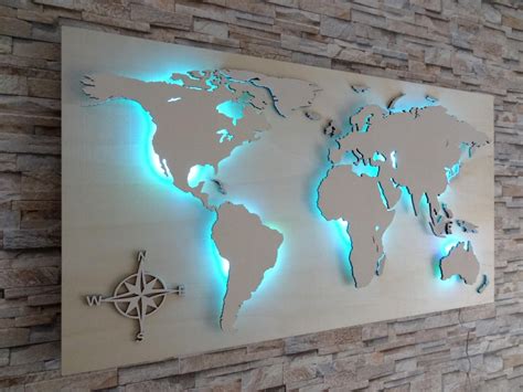 World Map Of Wood Led Lighting Stern Decoration World Map Decor