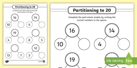 👉 Numbers To 20 Part Whole Model Activity Sheet 2