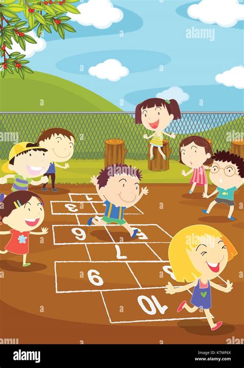 Illustration Of Kids Playing Hopscotch In A Playground Stock Vector