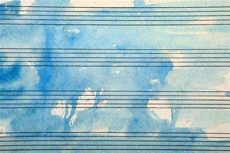 Old Music Sheet In Blue Watercolor Paint Blues Music Concept Abstract