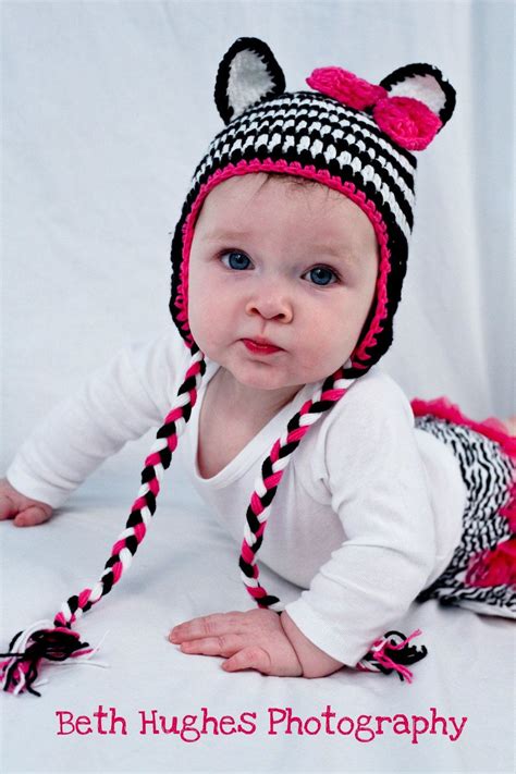 Zebra Earflap Girls Crochet Hat Photo Prop 1st Birthday Party Shoot