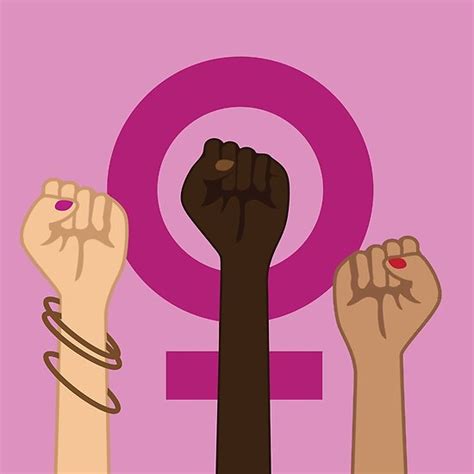 Feminism Power Symbol Three Multicultural Women Raising Fists In