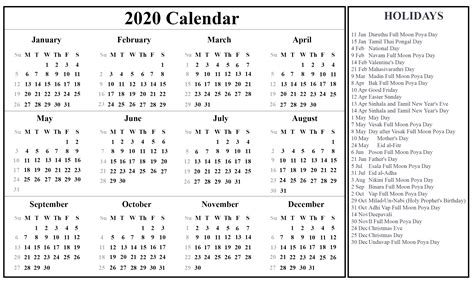 Scroll down to view the national list or choose your state's calendar. Download Free Sri Lanka Calendar 2020 In PDF, Excel & Word ...