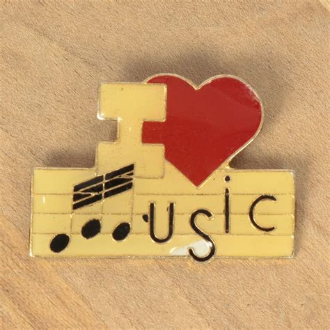 I Love Music Pin Vintage Metal Alloy And Enamel Red Heart Etsy