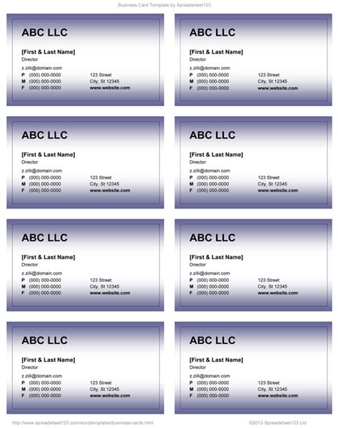Word Business Card Blank Template Cards Design Templates