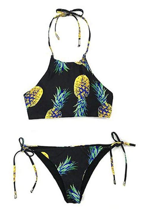 Four Seasons Fruit Pineapple Halter Bikini Set Moda Biquíni