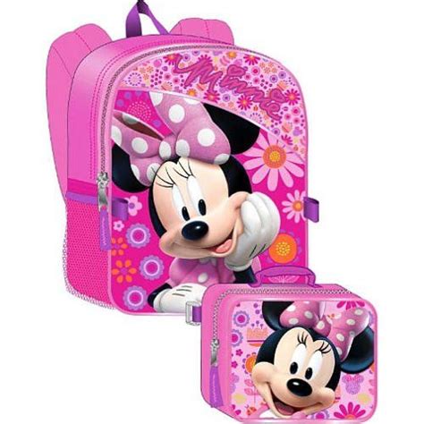 Minnie Mouse Girls Backpack With Detachable Lunch Bag Pink One Size