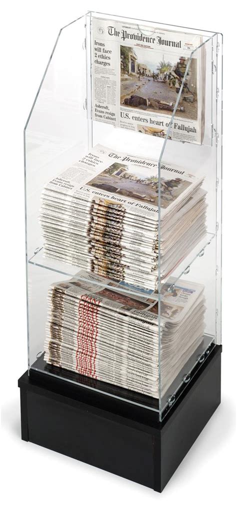 Free Standing Newspaper Rack Acrylic W Black Base