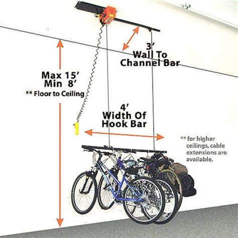 Product overview a unique pulley locking mechanism on this bicycle lift quickly hoists your bike for easy storage, giving you extra space in your garage. Garage Gator Small Motorized Electric Bicycle Hoist (Model ...