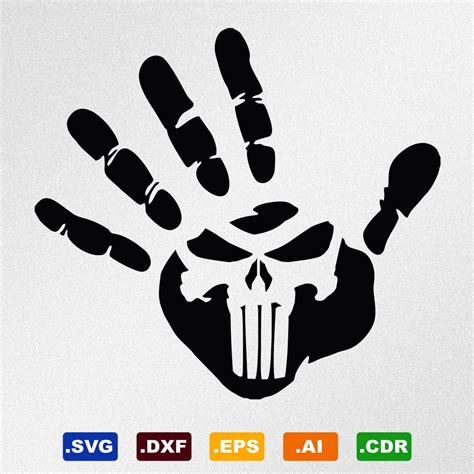 Hand Print Punisher Skull Svg Dxf Eps Ai Cdr Vector Files