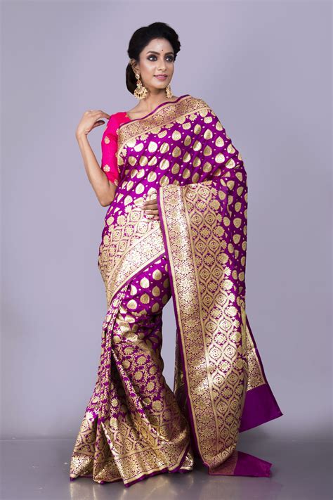 Purple Pure Banarasi Silk Designer Special Bridal Saree Women Stylish Sari With Banarasi