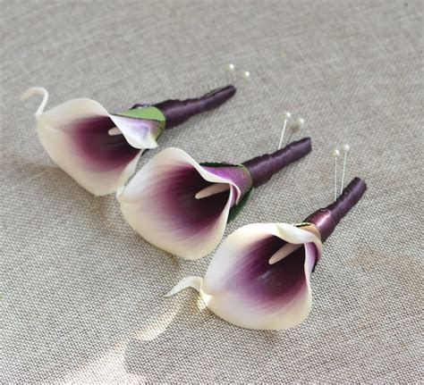 Purple Calla Lily Boutonnieres Real Touch Flowers Purple Etsy