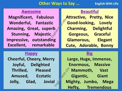 Other Ways To Say Awesome Beautiful Happy Big Vocabulary Home