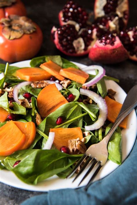 Persimmon Pomegranate And Spinach Salad Recipe Salad Autumn