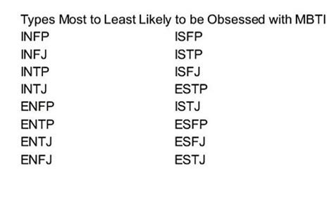 Mbti Types Most To Least Likely To Be Obsessed With Mbti Infp
