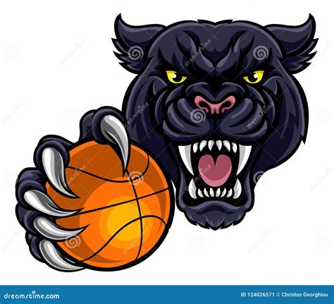 Black Panther Holding Basket Ball Mascot Stock Vector Illustration Of