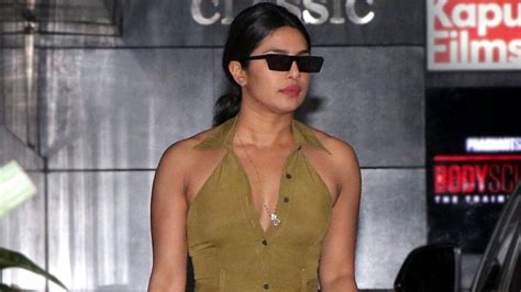 Priyanka Chopra In Olive Green Halter Dress In Mumbai