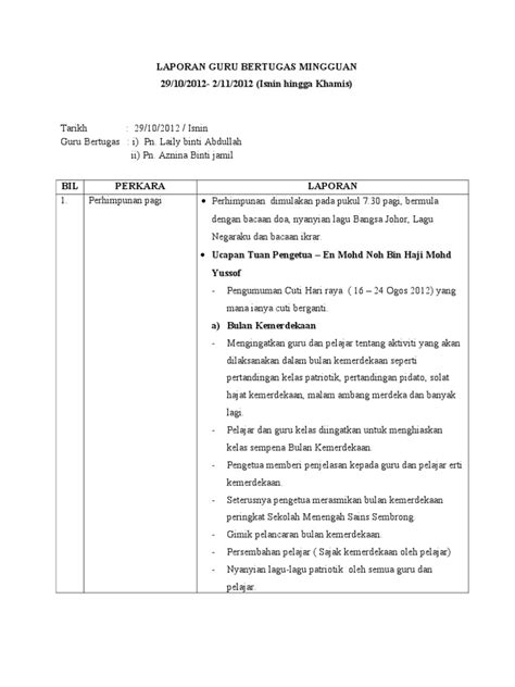 Berikut ini adalah contoh soal teks laporan hasil observasi pilihan ganda beserta jawabannya. Contoh Laporan Guru Bertugas