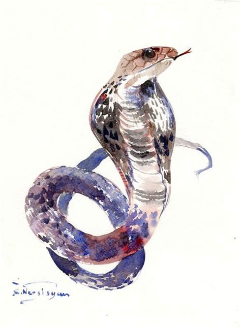 Cobra Snake Original Watercolor Painting One Of A Kind Snake Etsy