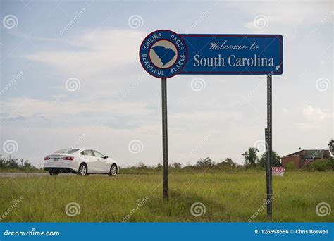 Blue Highway Sign Says Welcome To South Carolina Stock Photo Image Of