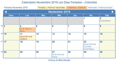 Calendario Noviembre 2019 Para Imprimir Colombia