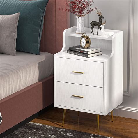 Tribesigns White Nightstand Modern Bedside Table With 2 Drawers And Open Shelf End Table Side