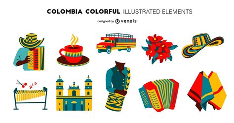 Colombia Colorful Elements Design Pack Vector Download