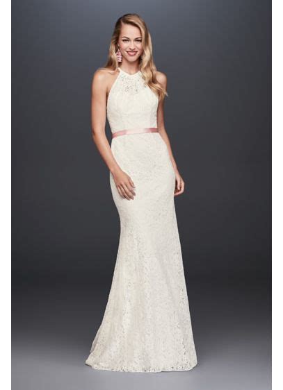 Shop all our wedding dresses & bridal gowns in a wide selection of every style, all at amazing prices. Illusion Lace Halter Sheath Wedding Dress | David's Bridal