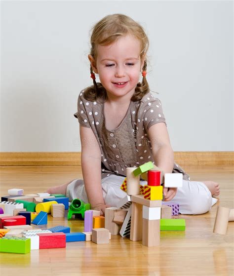 Cute Little Girl Playing With Building Blocks Stock Image Image Of