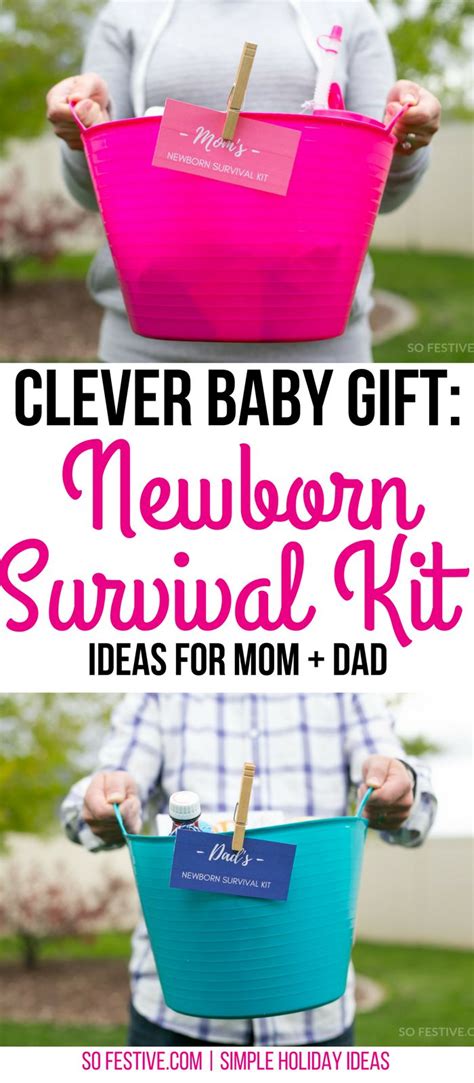 Instead of looking for two gifts here our together gifts for parents. New Mom Survival Kit- Baby Shower Gift Ideas | So Festive ...