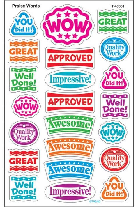 176 Praise Words Supershapes Teacher Reward Stickers