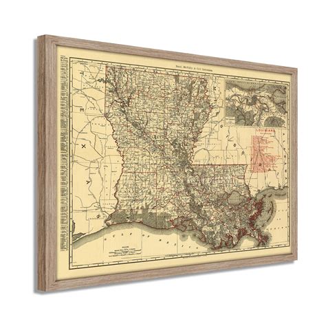1896 Louisiana State Map Framed Vintage Louisiana Map Restored
