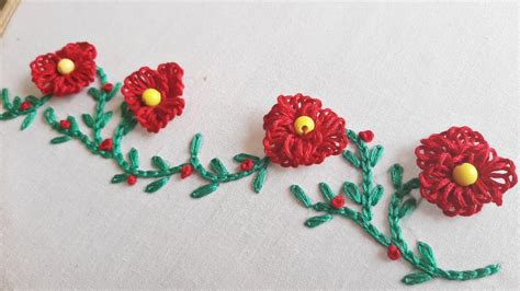 Simple Floral Border Using Embroidery Hack Hand Embroidery Work Youtube
