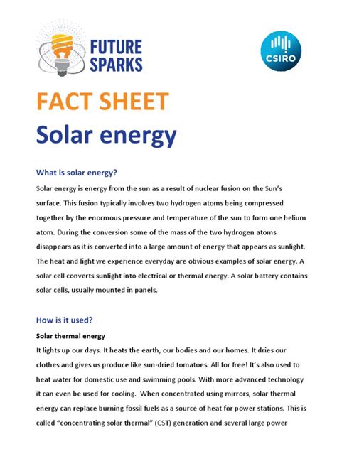 Solar Energy Fact Sheet Photovoltaics Sun
