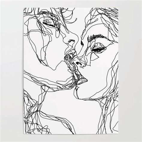 Couple Kissing Kiss Woman Man Profile Illustration Hand Drawing