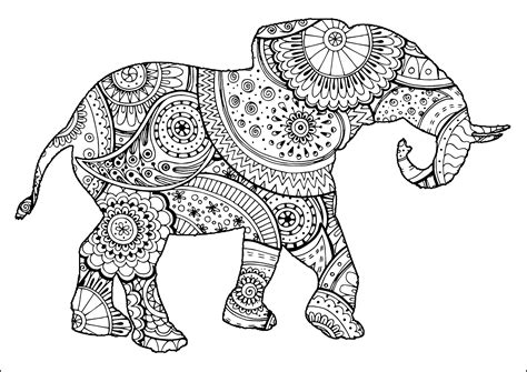 Elephant With Zentangle And Paisley Patterns Elephants Adult Coloring