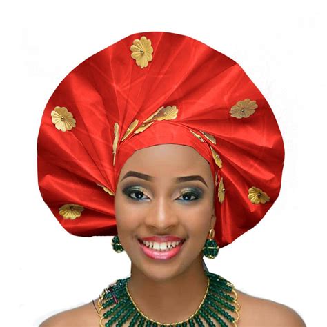 2018 African Headtie Head Wraps Auto Aso Oke Gele Nigerian Headtie Headwear Asobi African Turban