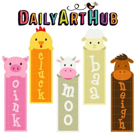 Cute Farm Animal Bookmark Clip Art Set Daily Art Hub