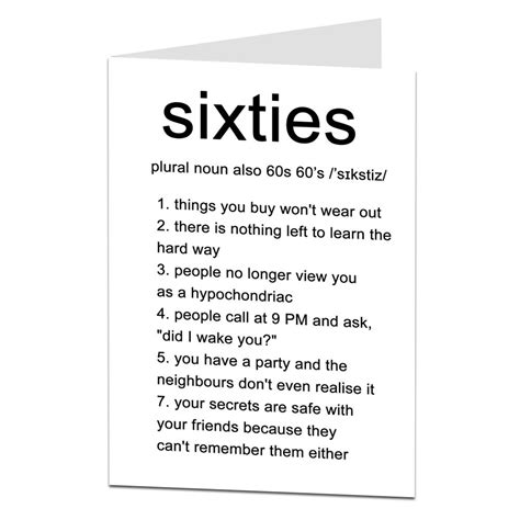 Funny Sixties Birthday Card For Men And Women Limalima Birthday Cards