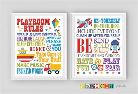 Playroom Rules Printable Wall Art For Boys Room Decor Set Of Etsy