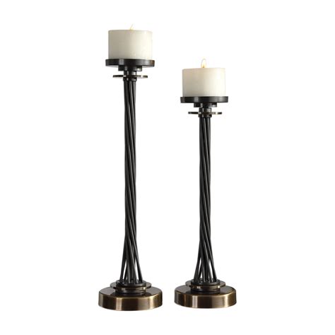 Set 2 Large Black Bronze Metal Pillar Candle Holders Tall Twisted Modern Brass 707430513338 Ebay
