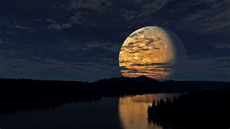Night Sky Moon River Reflection Hd Nature 4k Wallpapers
