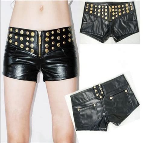 1pcs Womens Sexy Leather Shorts 2017summer Fashion Pu Leather Metal Zipper Sexy Shorts Ladies