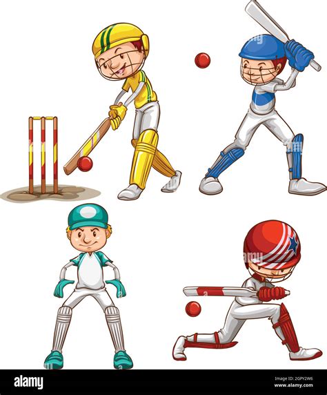 Simple Sketches Of Men Playing Cricket Stock Vector Image And Art Alamy