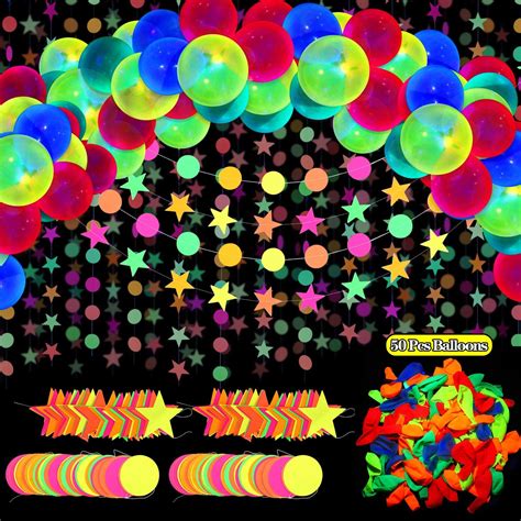 54 Pieces Glow Neon Party Supplies Decorations Includes 10 Inches Neon