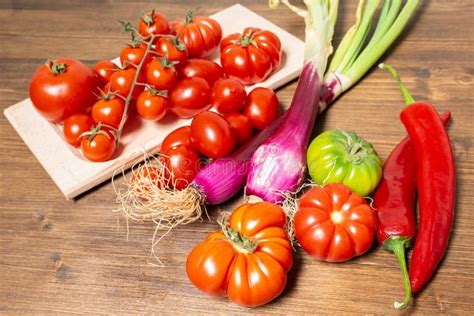 Closeup Of Various Types Of Vegetables From Italy Such As Tomato Stock