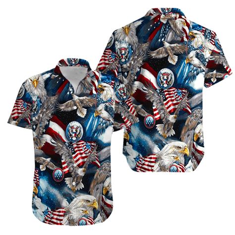 Eagles Patriotic Usa American Flags Aloha Hawaiian Shirts V