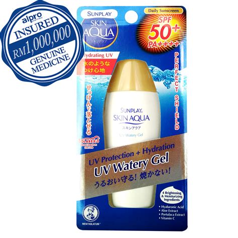 Stay protected every day with sunplay skin aqua uv watery gel and uv whitening moisture gel. Sunplay Skin Aqua Uv Watery Gel Spf50 80g - Alpro Pharmacy